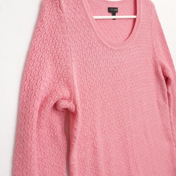 Talbots Pointelle Knit Sweater Sz Medium Pink Tunic Lightweight Soft Wool Blend - Picture 5 of 10